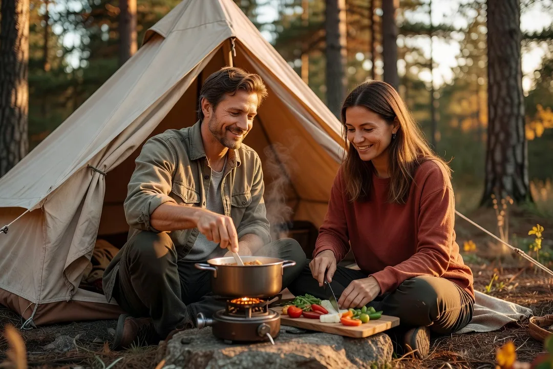 Partager les tâches du camping, un premier exercice de coopération à deux.