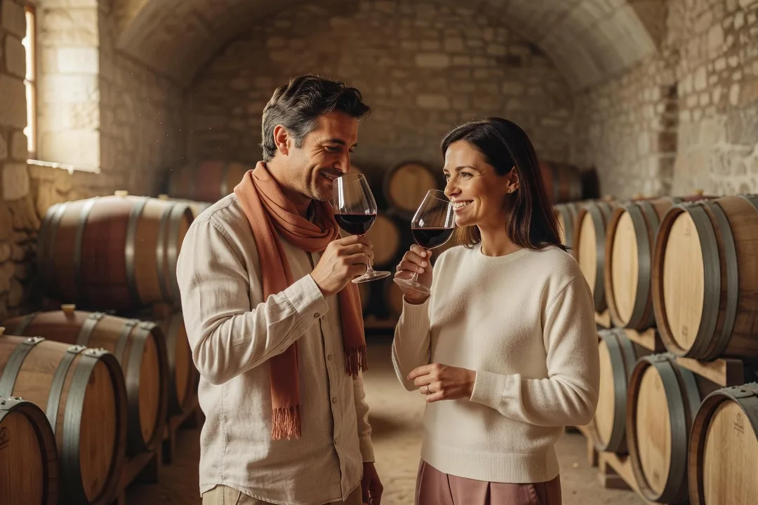Une dégustation en cave partagée à deux, dans le Bordelais ou en Bourgogne.